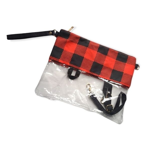 Red Black Buffalo Check Plaid Stadium Bag Straps - Picture 1 of 8